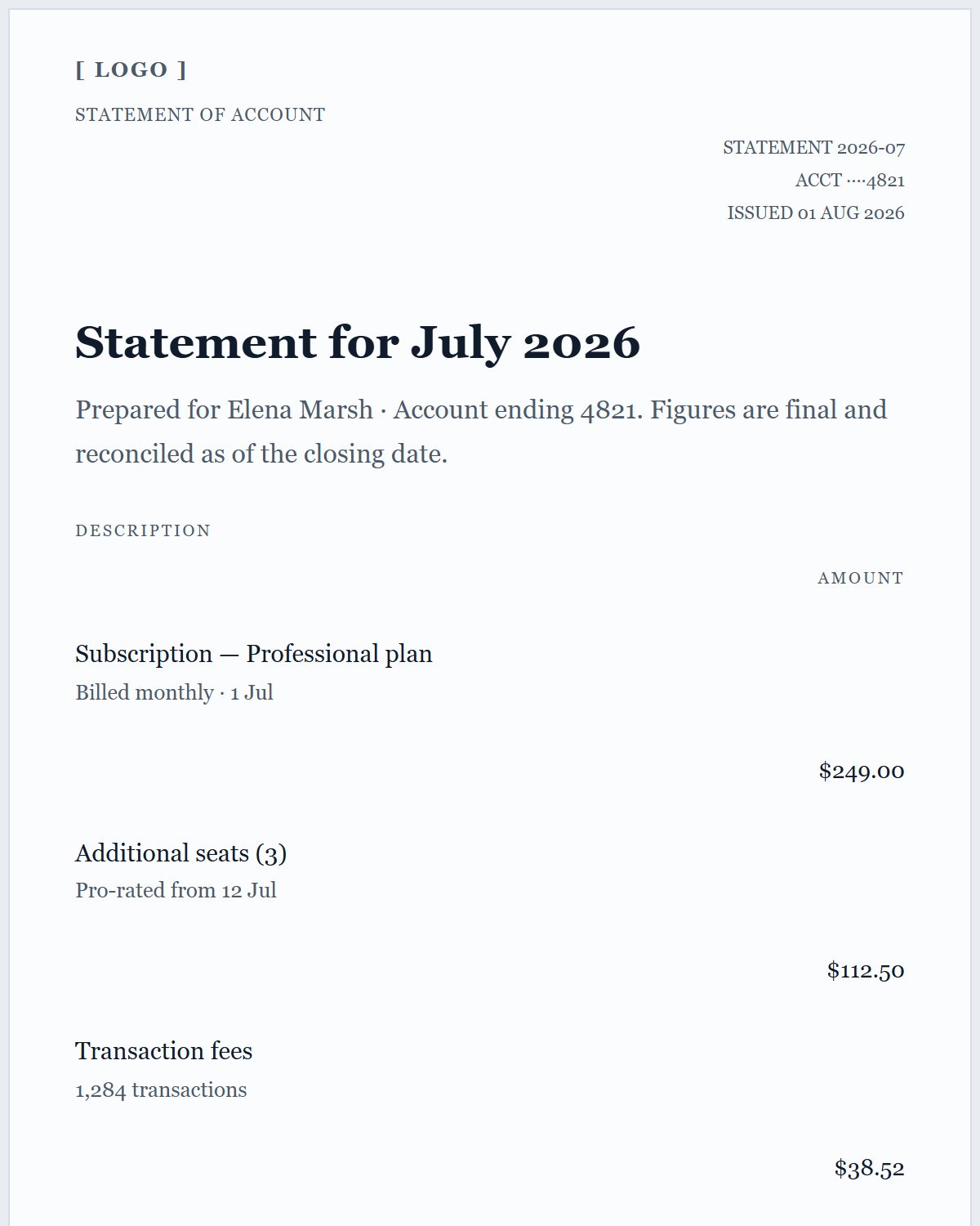 Preview of the Finance template