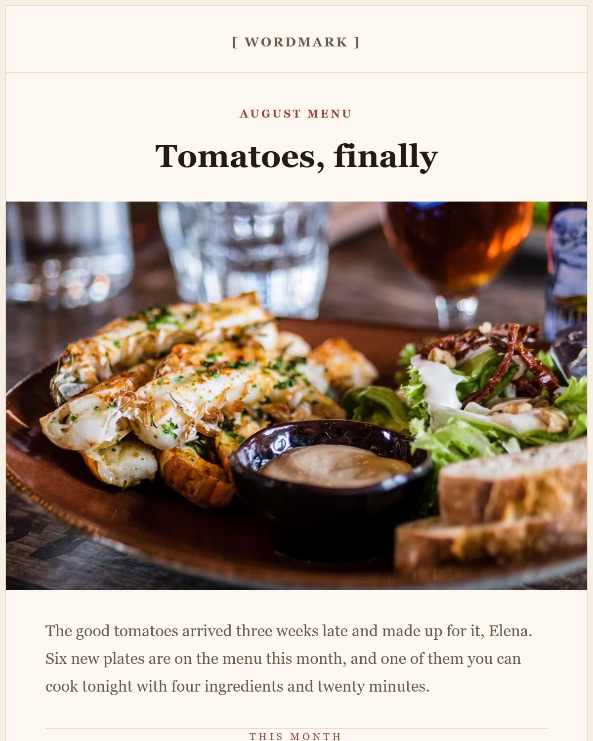 Preview of the Food template