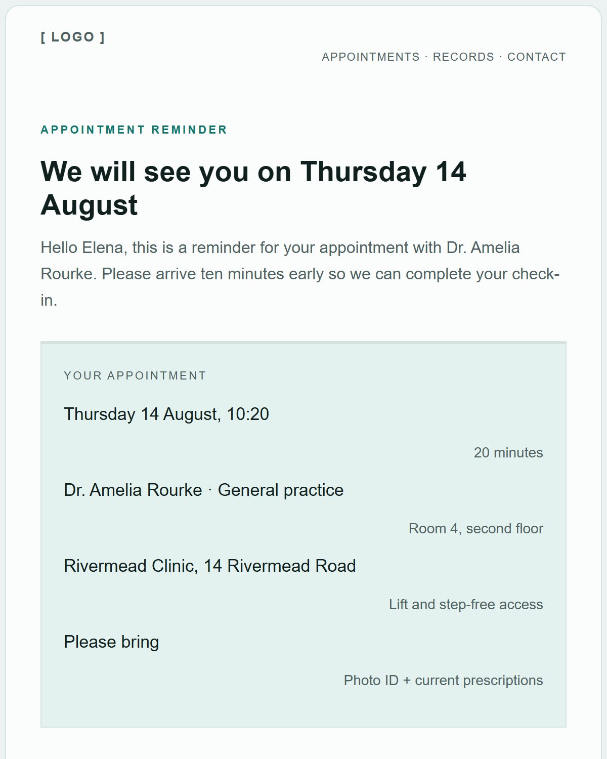 Preview of the Healthcare template