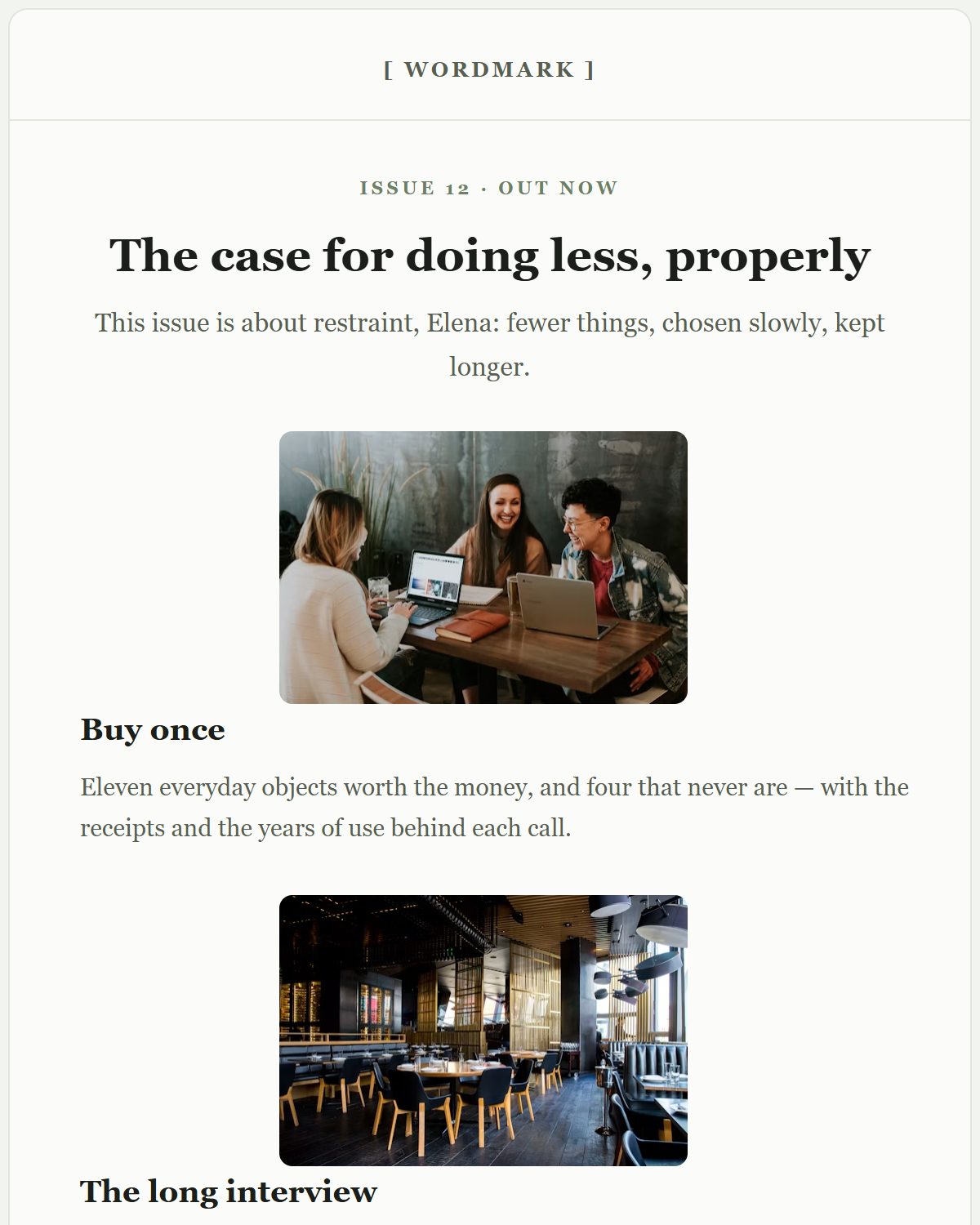 Preview of the Lifestyle template